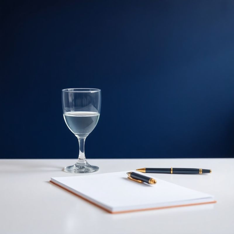 Birou curat cu carnet și pahar cu apă